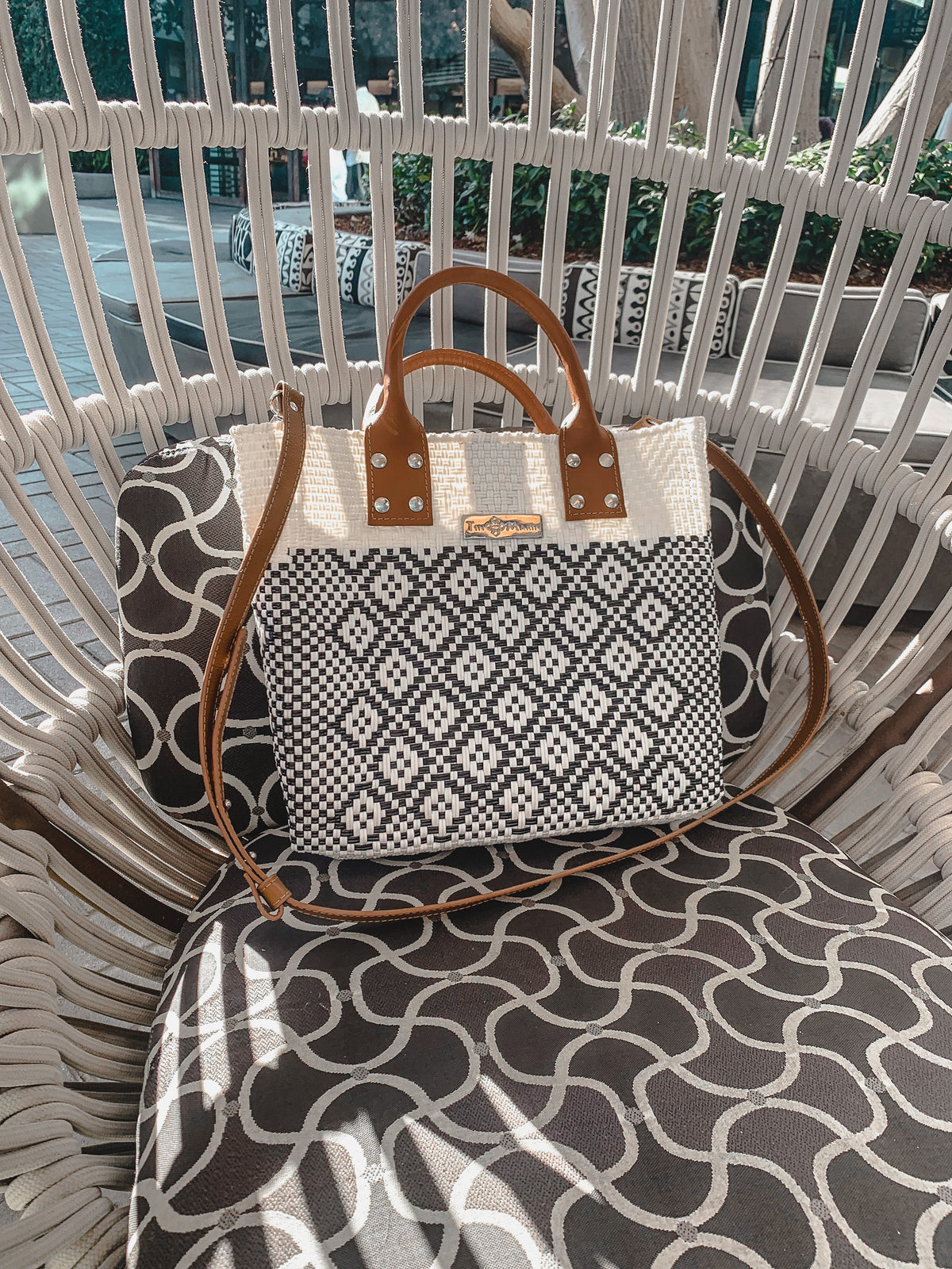 White Large Woven Crossbody Bag - Leather