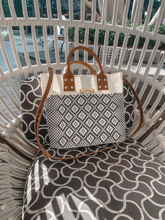 White Large Woven Crossbody Bag - Leather