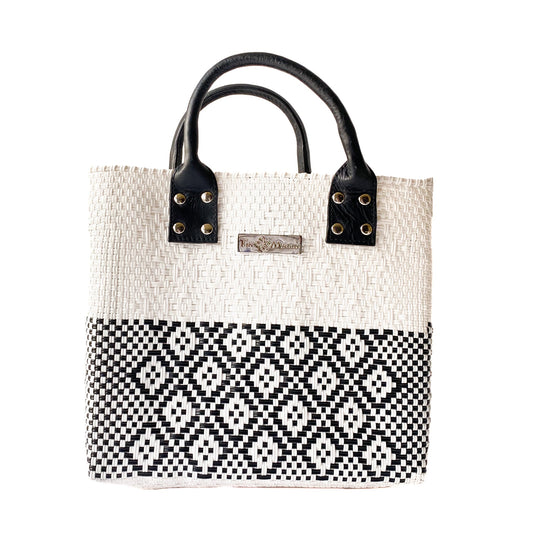 White Large Woven Crossbody Bag - Leather
