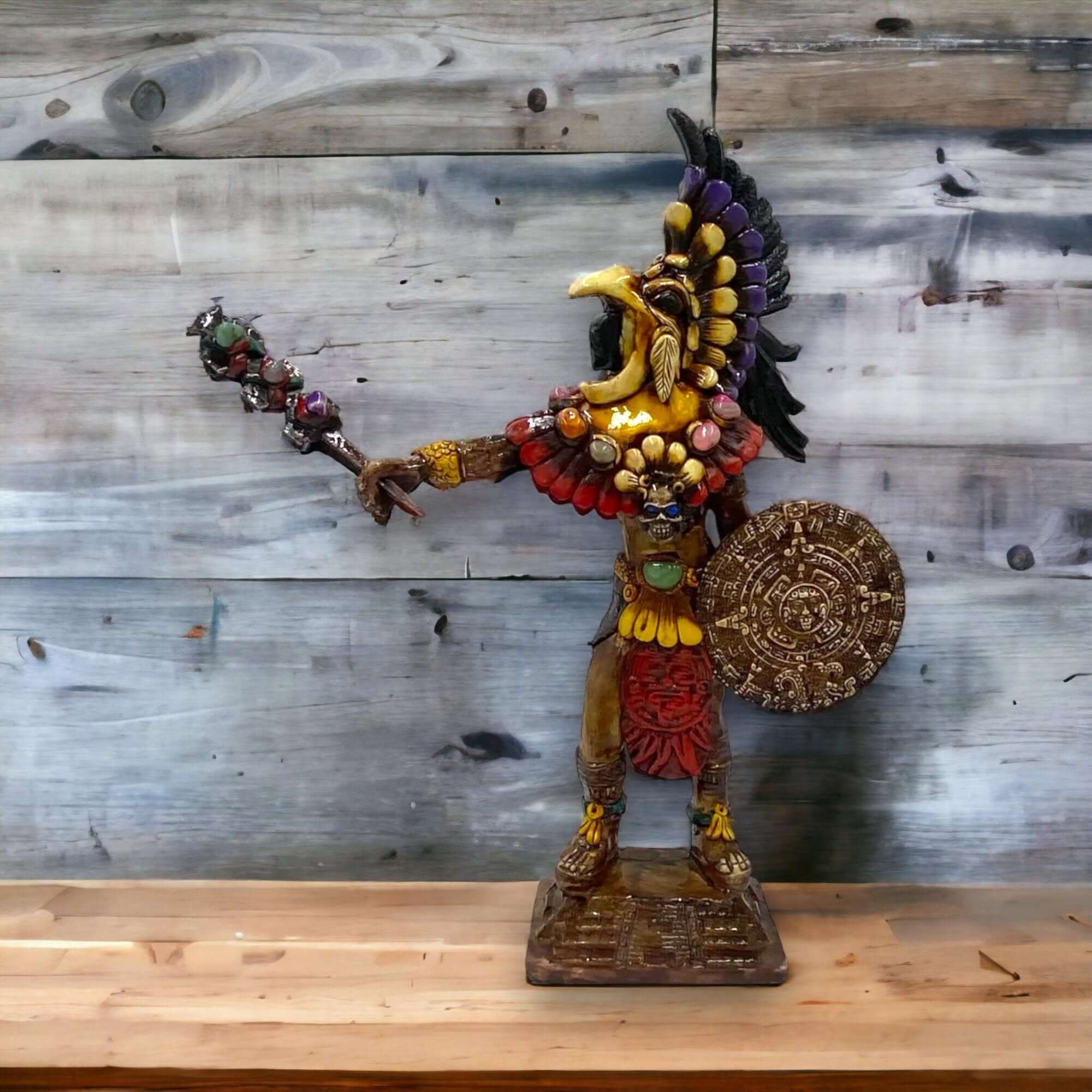 Handcrafted Aztec Warrior Statue - Cultural Art