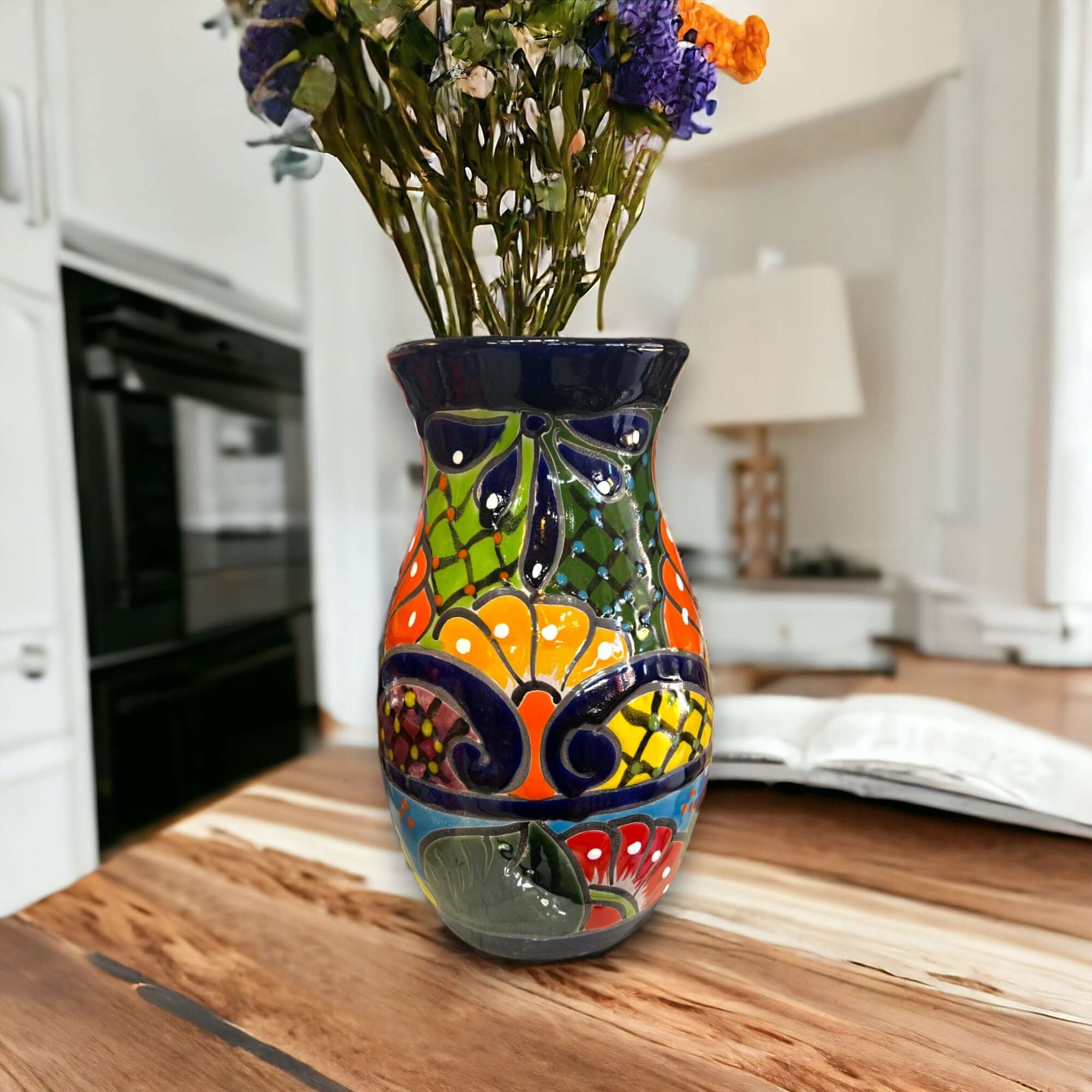 Vibrant Mexican Talavera Vase | Hand-Painted Art