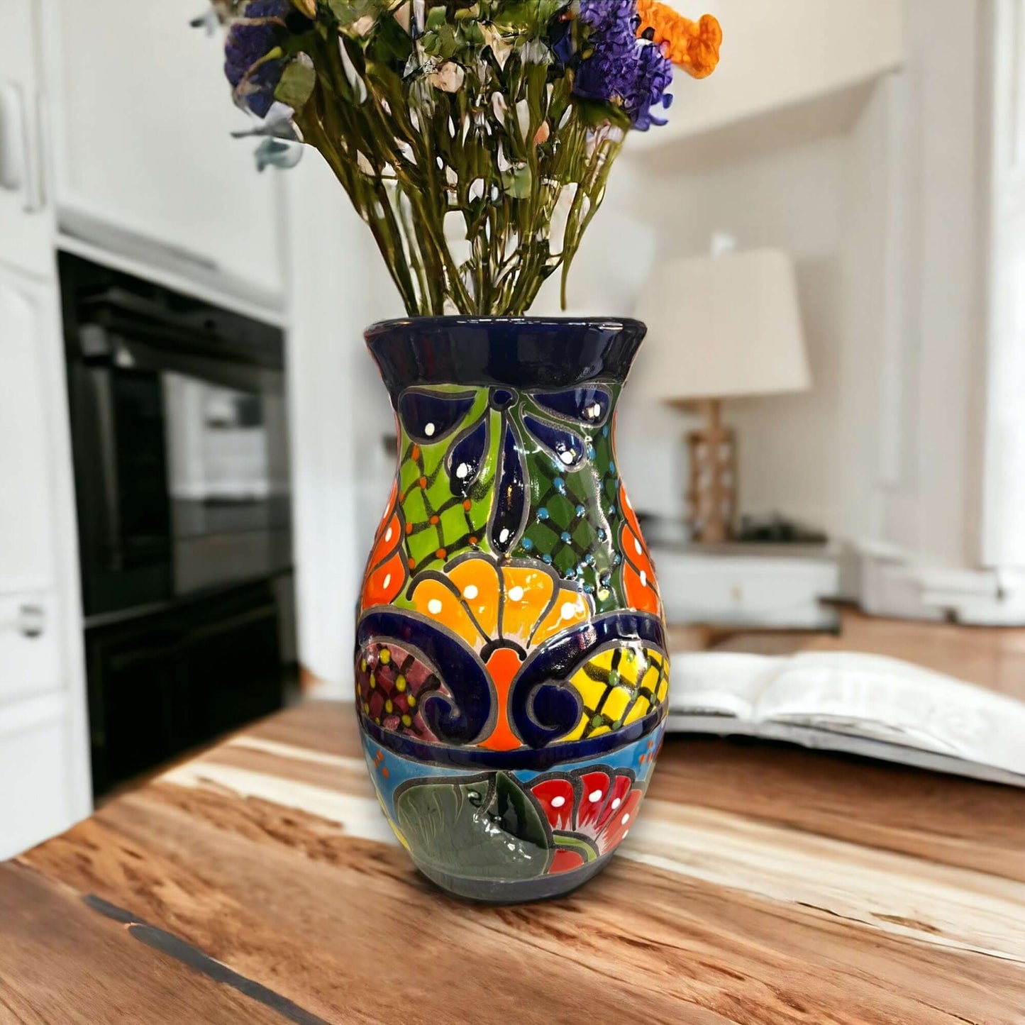 Vibrant Mexican Talavera Vase | Hand-Painted Art
