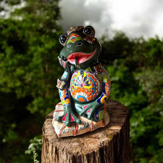 Vibrant Talavera Frog | Mexican Art Decor