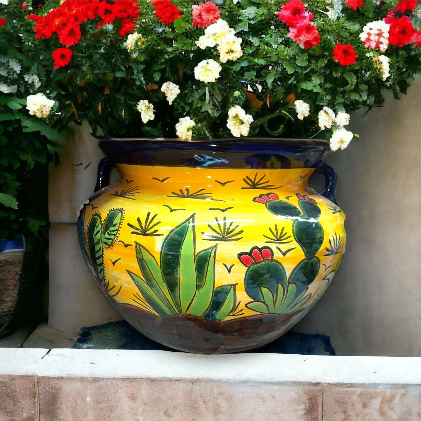 XL HUGE Handmade Talavera Flower Pot | Vibrantly Painted Mexican Planter
