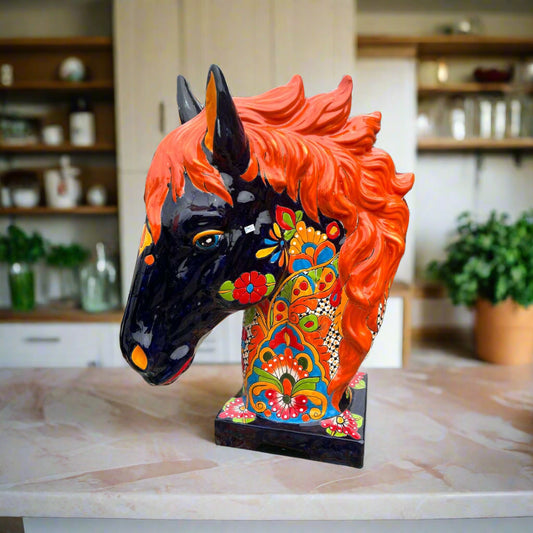 XL Talavera Horse Head Statue | Mexican Art