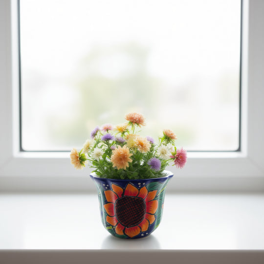 Mexican Talavera Sunflower Pot | Handcrafted Ceramic Planter