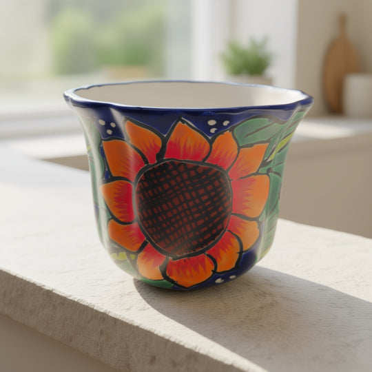 Mexican Talavera Sunflower Pot | Handcrafted Ceramic Planter
