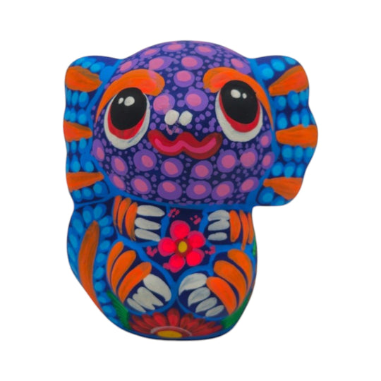 Alebrije Axolotl Figurine | Hand-Painted Mexican Folk Art with vibrant colors and floral designs.