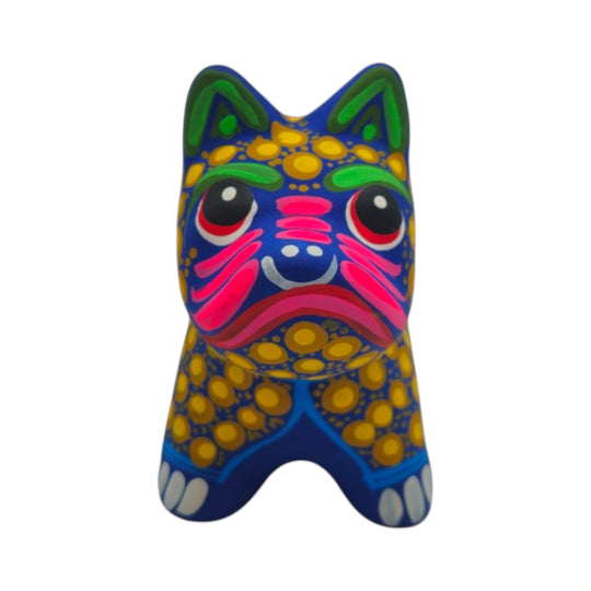 Alebrije Bulldog Figurine | Colorful Floral Design - Handcrafted ceramic dog with vibrant colors and patterns.