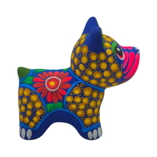 Alebrije Bulldog Figurine | Colorful Floral Design showcasing vibrant colors and intricate patterns, ideal for home decor.