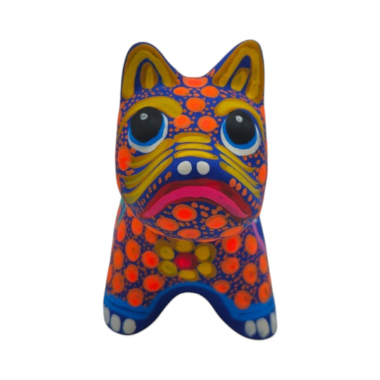 Alebrije Bulldog Figurine | Colorful Floral Design, vibrant ceramic decor with hand-painted patterns in rich colors.