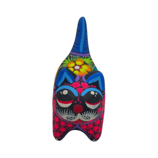 Alebrije Cat Figurine | Hand-Painted Ceramic Artwork in vibrant colors and traditional Mexican folk-art design.