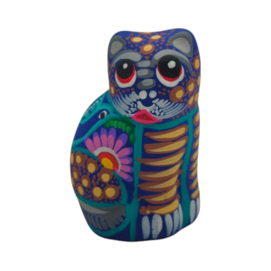 Alebrije Cat Figurine | Hand-Painted Mexican Folk Art in vibrant colors and whimsical design.