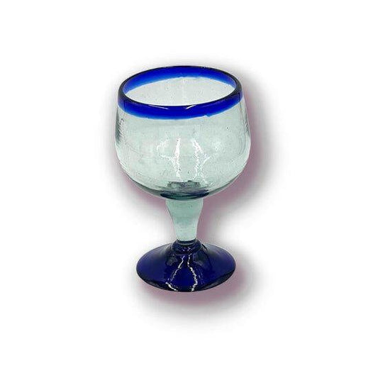 Artisan-Crafted Mexican Shrimp Cocktail Glasses | Hand-Blown with Blue Rim