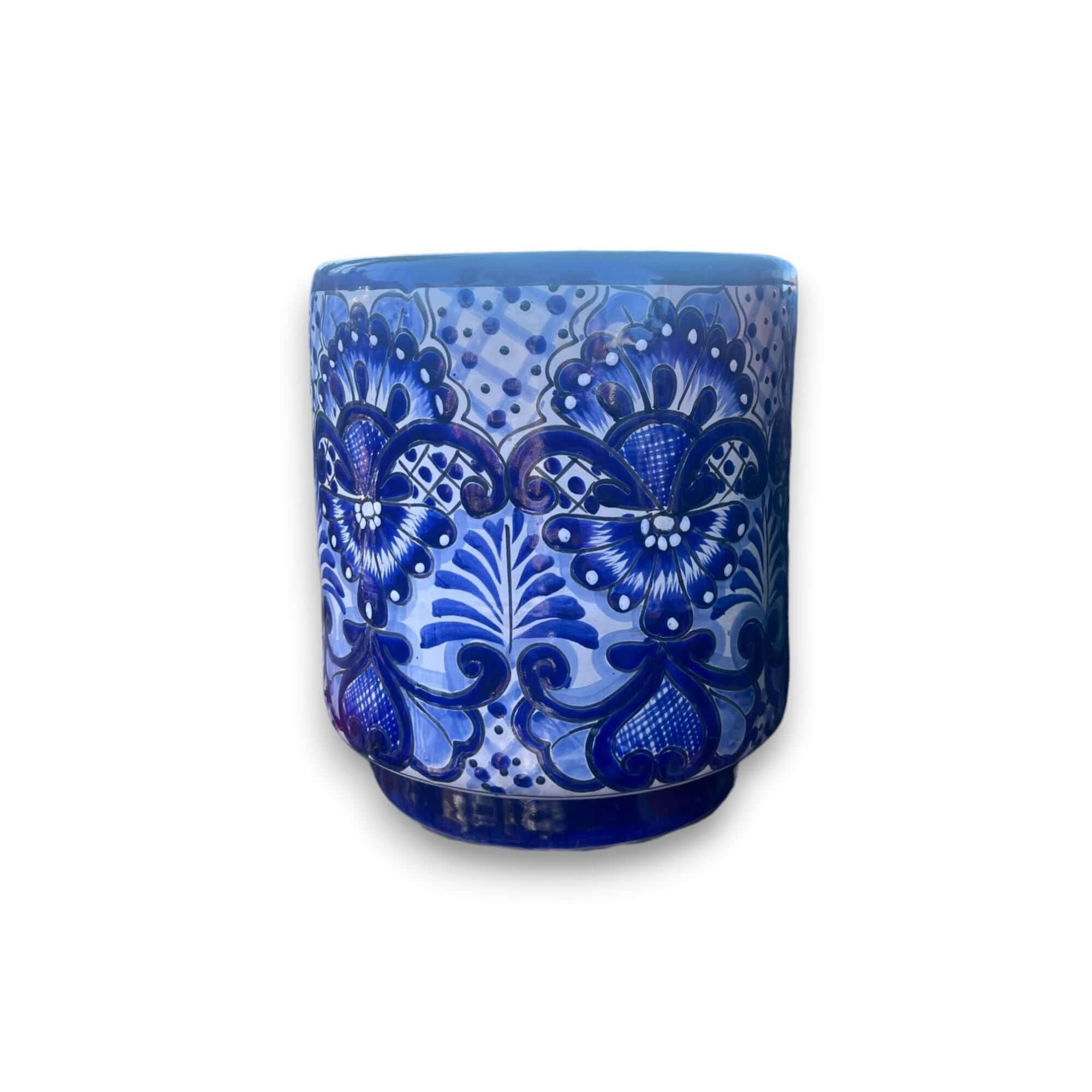 Artisan Talavera Blue & White Flower Pot