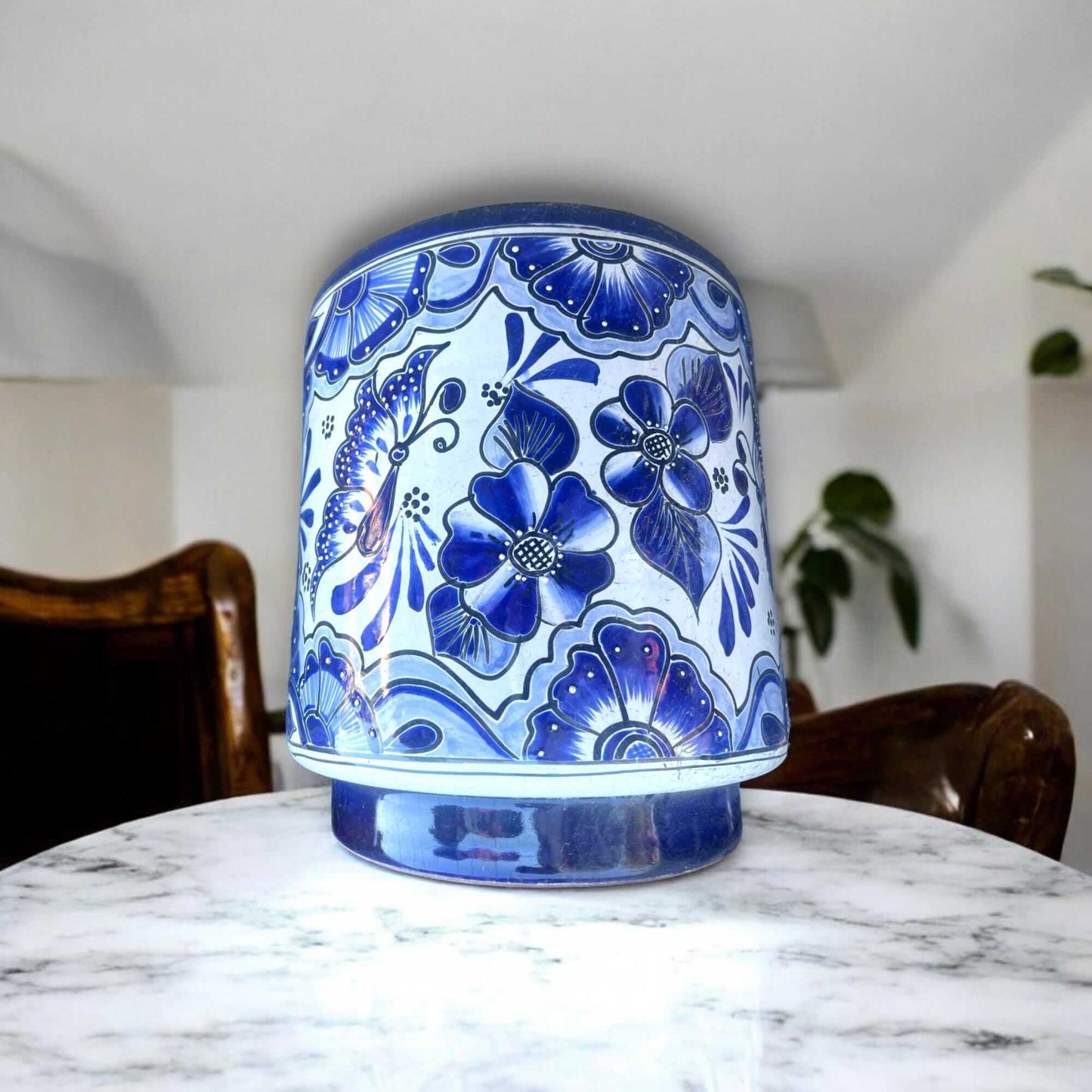 Artisan Talavera Blue & White Flower Pot