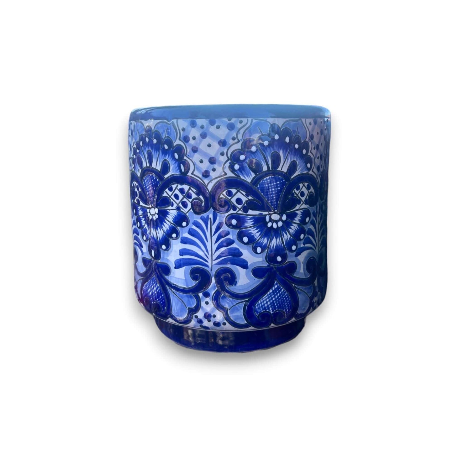 Artisan Talavera Blue & White Flower Pot
