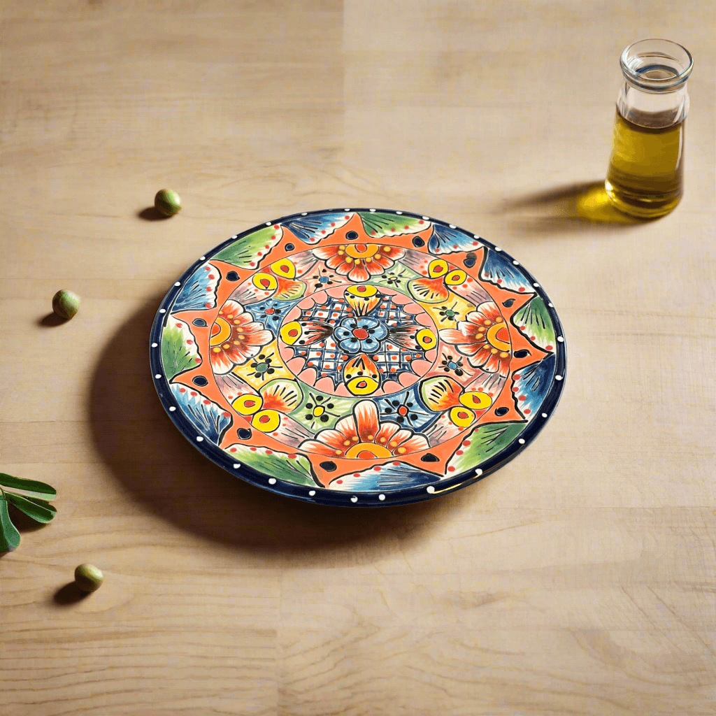 8" Talavera Ceramic Dinner Plate | Authentic Mexican Dinnerware - hand-painted colorful Talavera plate from Guanajuato, lead-free glaze