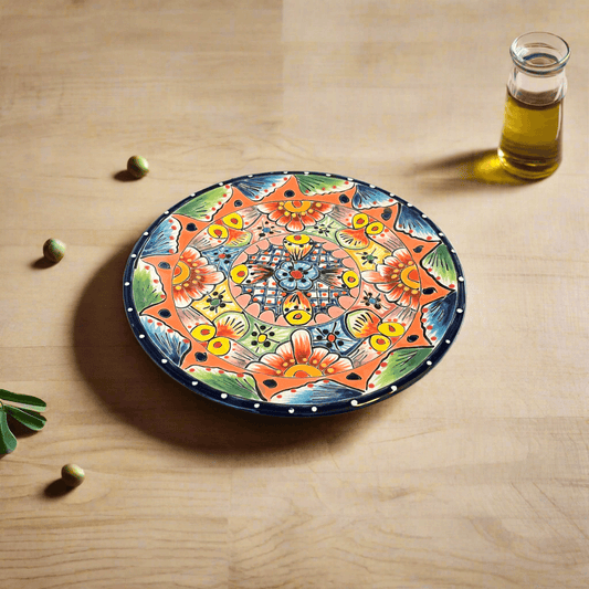 8" Talavera Ceramic Dinner Plate | Authentic Mexican Dinnerware - hand-painted colorful Talavera plate from Guanajuato, lead-free glaze