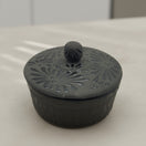 Black Talavera Tortilla Keeper | Handcrafted Ceramic Warmer in matte black with carved floral motifs, hand-painted, kiln-fired, lead-free glaze