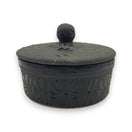 Black Talavera Tortilla Keeper | Handcrafted Ceramic Warmer - matte black hand-painted Talavera tortilla warmer with carved floral motifs
