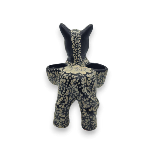 Floral Black & White Talavera Donkey Planter | Mexican Pottery - hand-painted black & white floral donkey planter with blue eyes, lead-free glazed