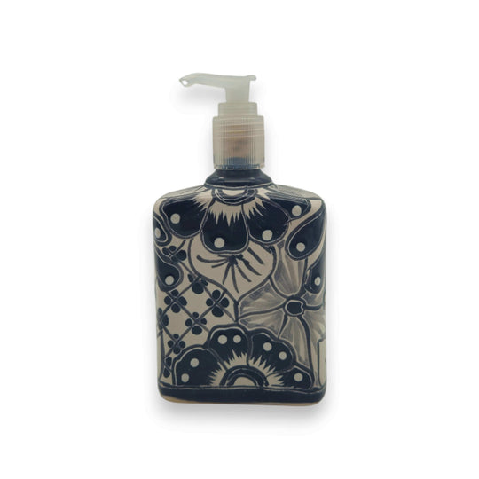 Black & White Talavera Soap Pump | Floral Ceramic Dispenser hand-painted floral ceramic soap dispenser from Guanajuato, Mexico