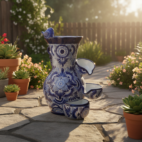 Blue & White Talavera Fountain - lifestyle product view 1