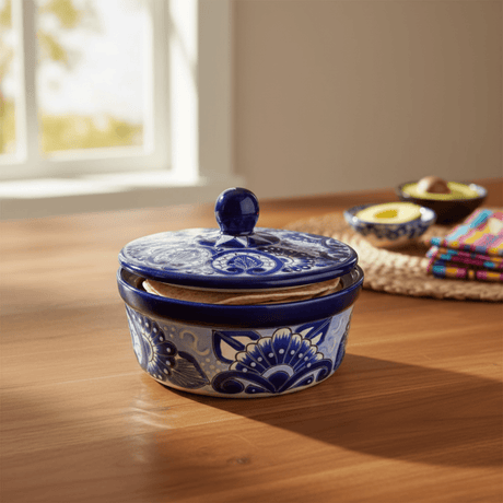 Blue & White Talavera Tortilla Warmer - lifestyle product view 1