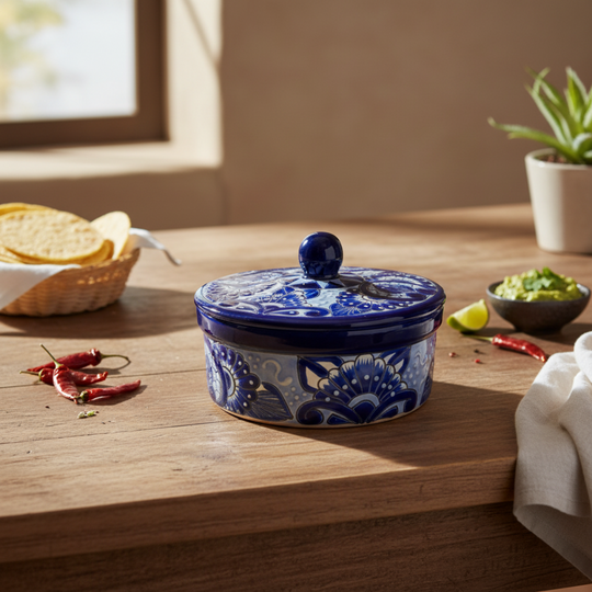 Blue & White Talavera Tortilla Warmer - lifestyle product view 2