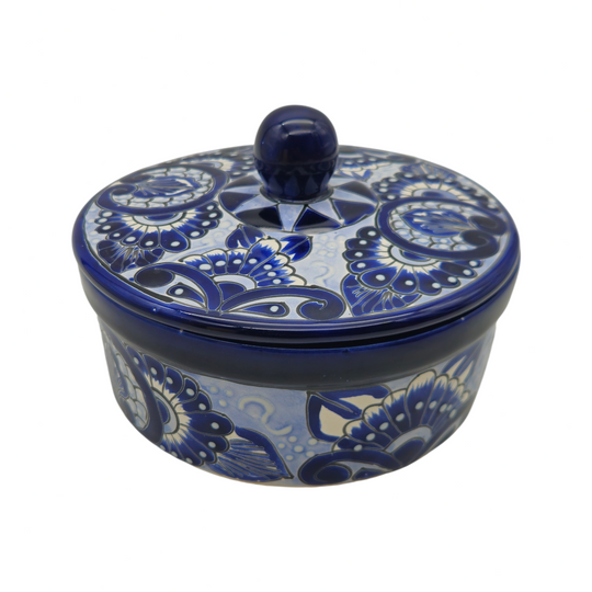 Blue & White Talavera Tortilla Warmer - white background product view 6