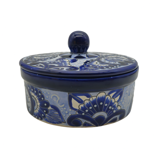 Blue & White Talavera Tortilla Warmer - white background product view 7