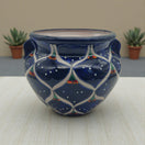 Blue Peacock Talavera Pot | Hand-Painted Mexican Ceramic - deep cobalt blue hand-painted Talavera planter with peacock feather motifs, lead-free glaze