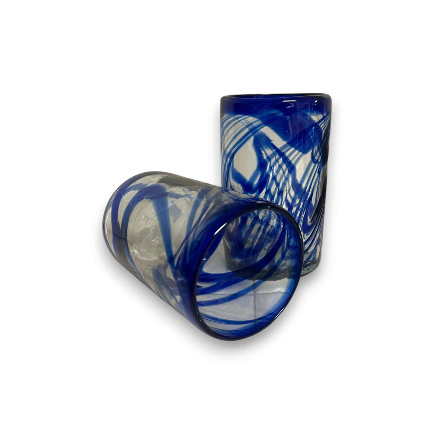 Blue Swirl Hand-Blown Glass | Mexican Drinking Tumbler - hand-blown cobalt swirl recycled glass tumbler from Guanajuato, Mexico
