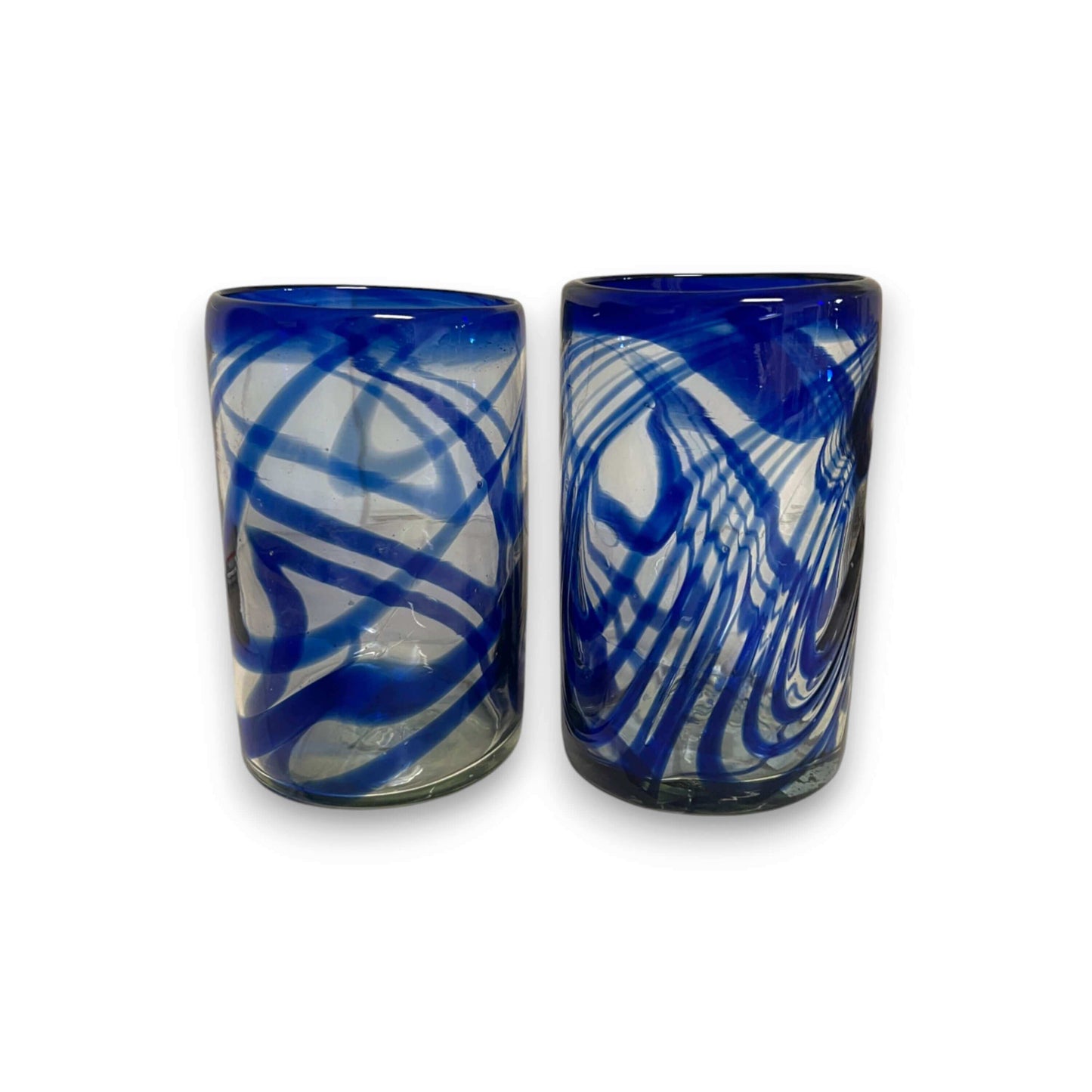 Blue Swirl Hand-Blown Glass | Mexican Drinking Tumbler - pair of cobalt swirl hand-blown drinking tumblers from Guanajuato, lead-free recycled glass