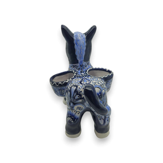 Blue Talavera Donkey Planter | Handcrafted Mexican Pottery - hand-painted blue and white Talavera burro planter with floral patterns
