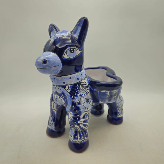Blue Talavera Donkey Planter — TGH-6157; actual product against its original background.