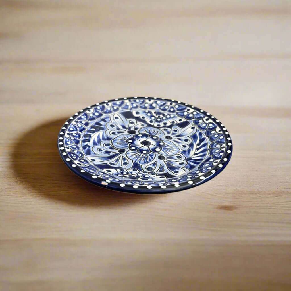Blue & White Talavera Dinnerware Set | 12-Piece Set - hand-painted blue and white Talavera plate from Guanajuato artisan workshop