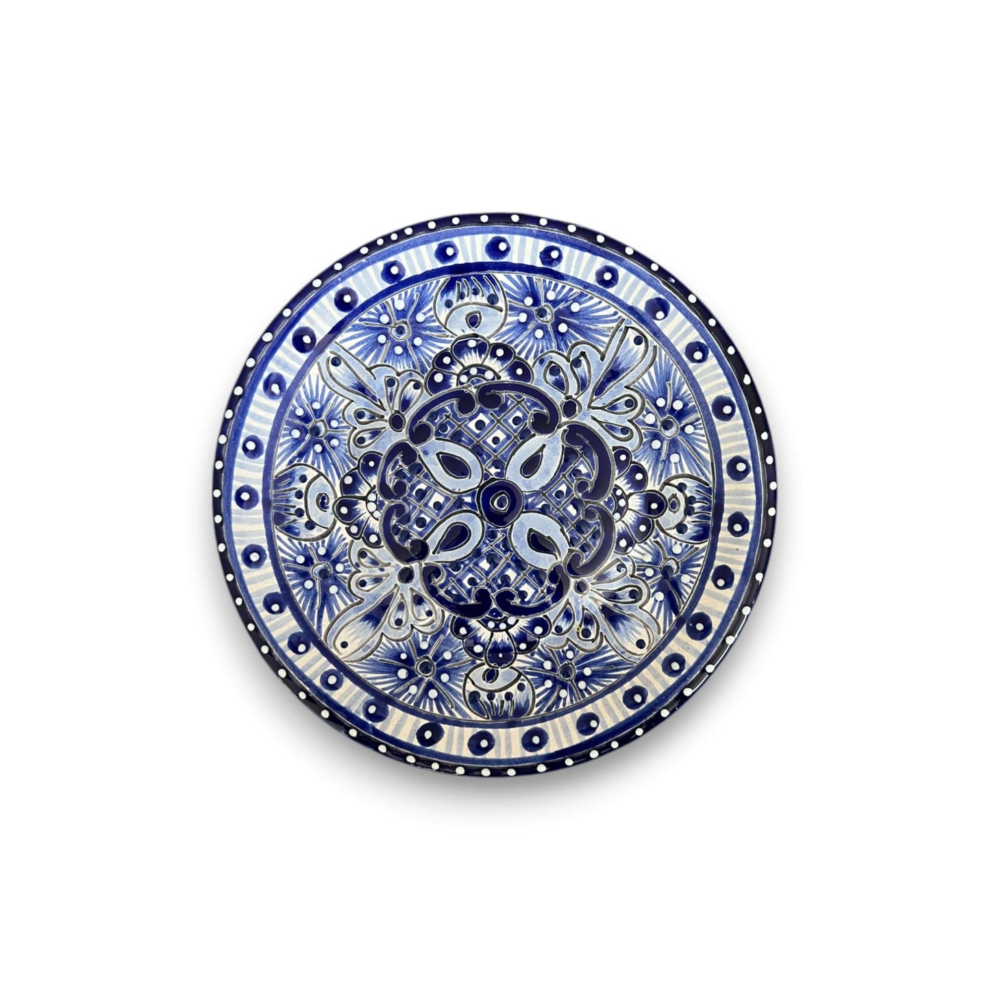 Blue & White Talavera Dinnerware Set | 12-Piece Set - hand-painted blue and white Talavera decorative plate from Guanajuato, kiln-fired lead-free glaze