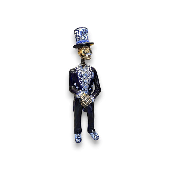 Blue & White Talavera Catrin Statue | Day of the Dead Figurine handcrafted Talavera Catrin in blue and white, kiln-fired, lead-free glaze