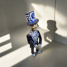 Blue & White Talavera Catrin Statue | Day of the Dead Figurine handcrafted blue and white Talavera Catrin in top hat, clay, hand-painted kiln-fired