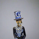Blue & White Talavera Catrin Statue | Day of the Dead Figurine handcrafted blue and white Talavera Catrin with top hat