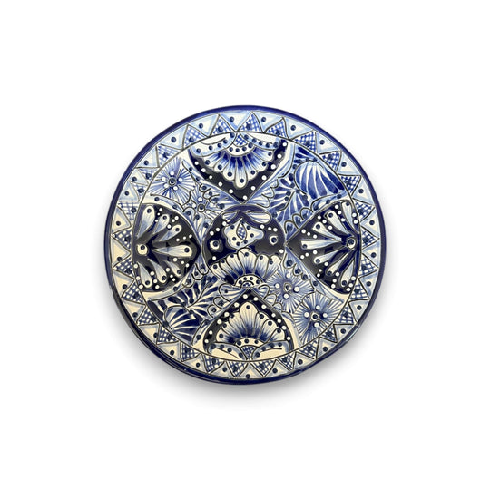 Blue & White Talavera Dinnerware Set | 12-Piece Set - hand-painted blue and white Talavera round dinner plate from Guanajuato artisans