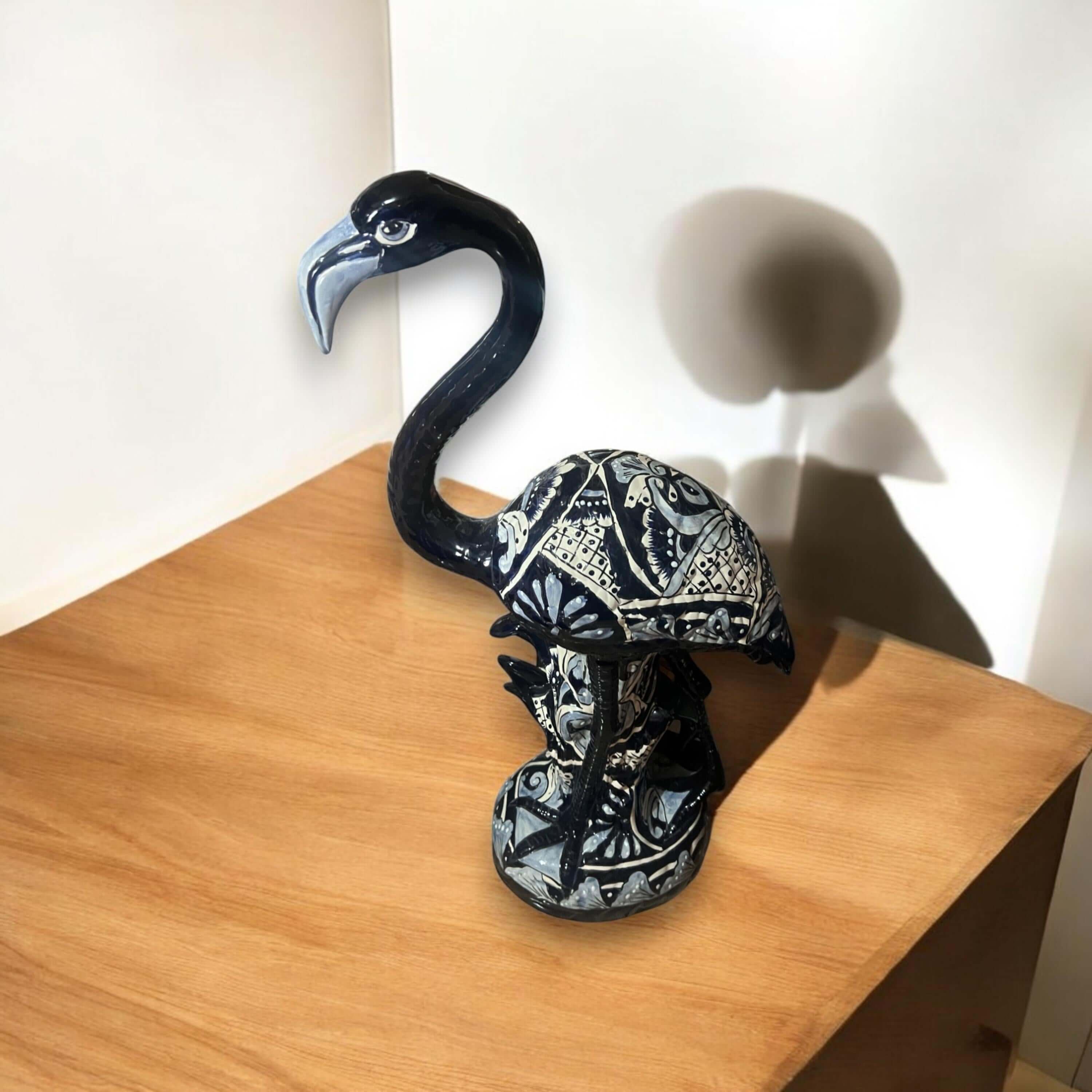 Blue & White Talavera Flamingo Statue