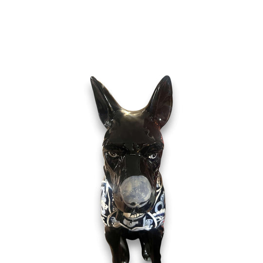 Blue & White Talavera Dog Statue | Handmade Ceramic Art - hand-painted blue and white Talavera ceramic dog statue, kiln-fired lead-free glaze