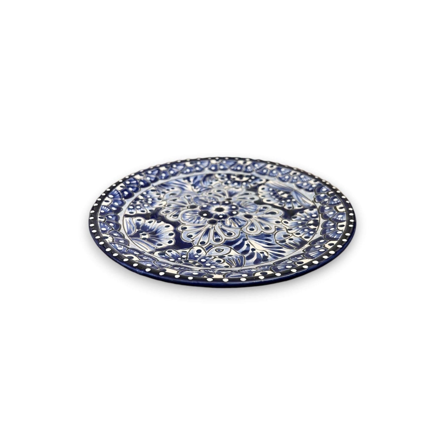 Blue & White Talavera Dinnerware Set | 12-Piece Set - hand-painted blue and white Talavera plate from Guanajuato, artisan kiln-fired lead-free glaze