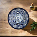 Blue & White Talavera Dinnerware Set | 12-Piece Set for 4 - hand-painted blue and white Talavera serving bowl on wooden table