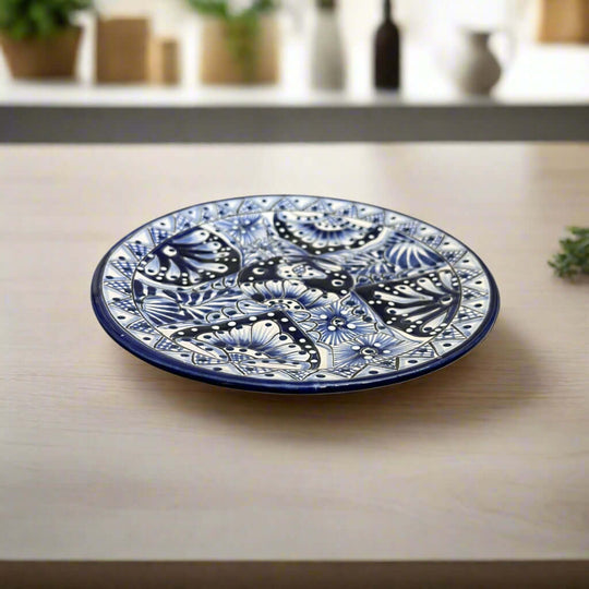 Blue & White Talavera Dinnerware Set | 12-Piece Set for 4 - hand-painted blue and white Talavera plate from Guanajuato, lead-free glazed