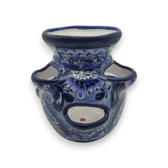 Blue & White Talavera Strawberry Planter | Handcrafted Mexican Pot, hand-painted cobalt floral strawberry pot from Guanajuato