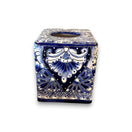 Blue & White Talavera Tissue Box Cover | Vibrant Mexican Decor - hand-painted kiln-fired Mexican ceramic tissue box in blue and white
